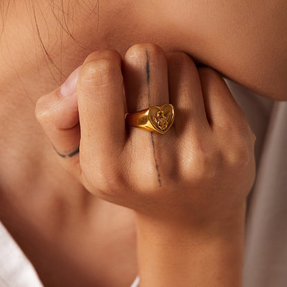 18K Gold Cupid Heart Signet Ring