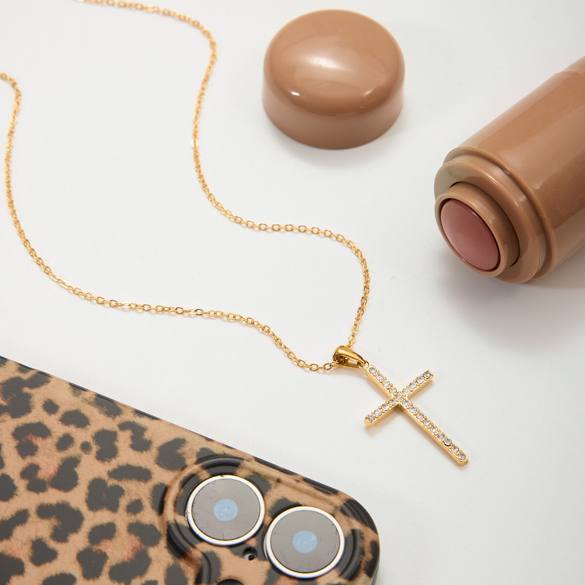 18K Gold Elegant Bling Cross Pendant Necklace