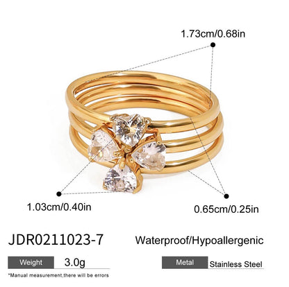 18K Gold Goddess Glow Four Leaf Clover Stacking Rings Set