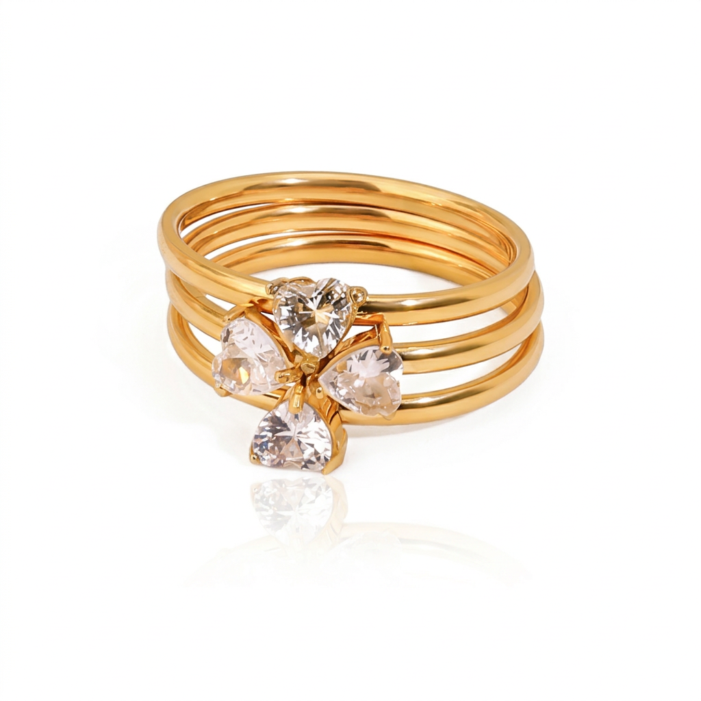 18K Gold Goddess Glow Four Leaf Clover Stacking Rings Set