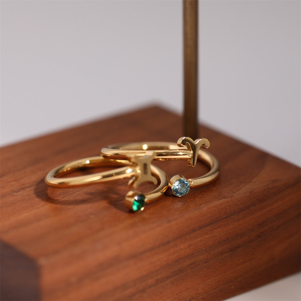 18K Gold Zodiac Birthstone Ring