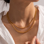 18K Gold Beaded Chain Layered Necklace