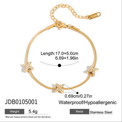 18K Gold Waterproof Dainty Heart Hand Jewelry Chain Bracelet