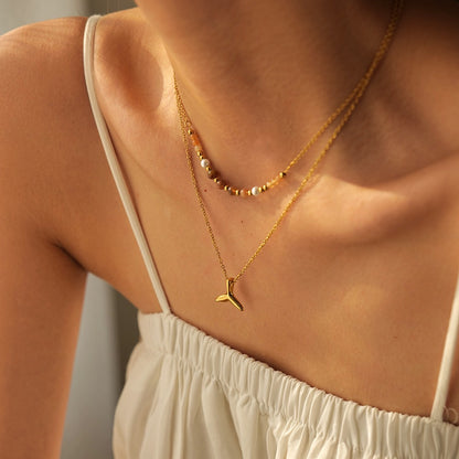 18K Gold Whale Tail Layered Necklace