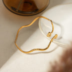 18K Gold Wavy Snake Silm Cuff Bangle Bracelet