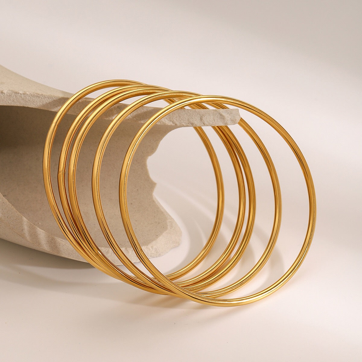 18K Gold and SIlver Two Tone Minimalist Slim Bangle Bracelet Stack