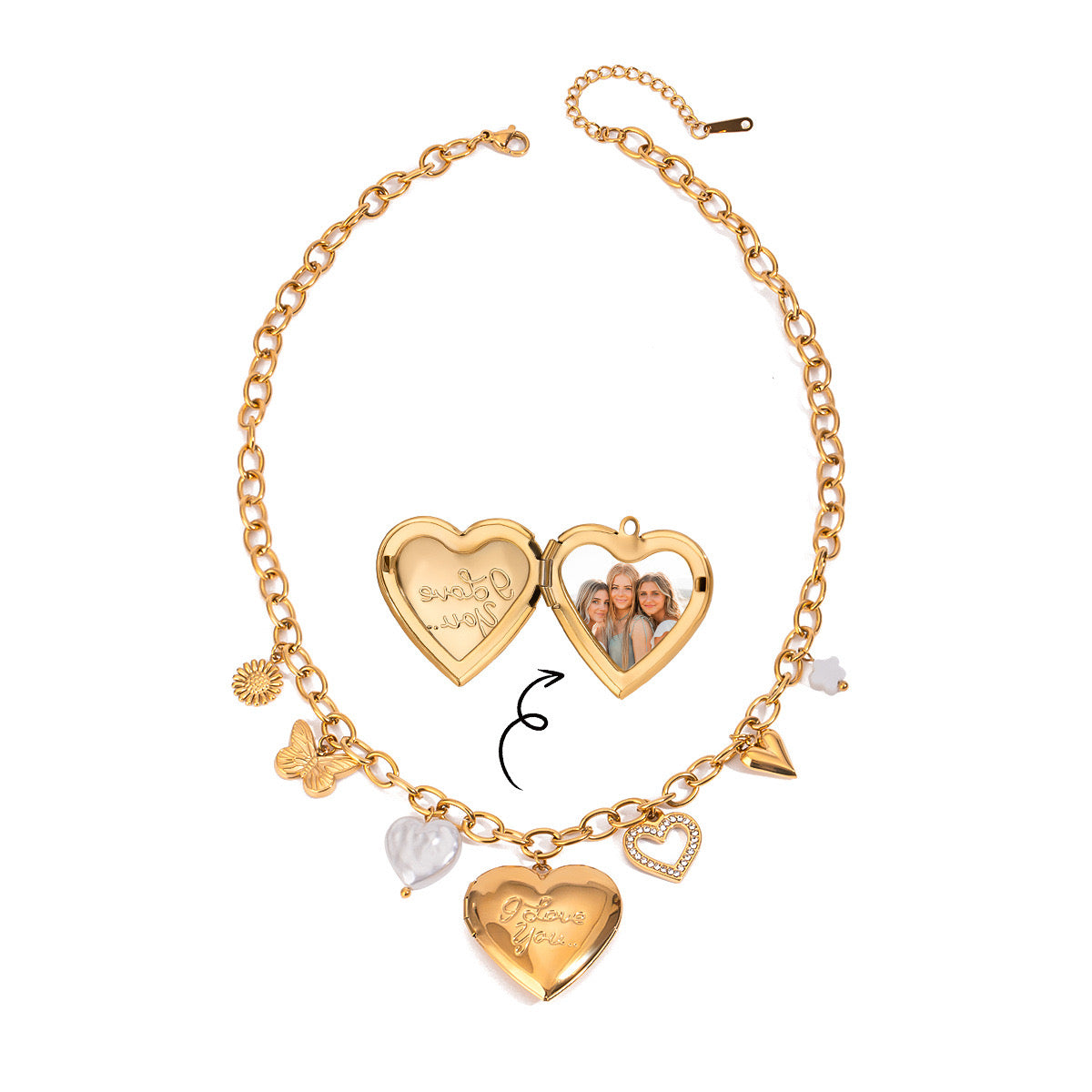 18K Gold Heart Pearl Charm Bracelet