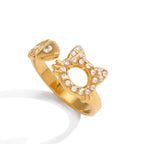 18K Gold Paws and Purrs Pave Cat and Dog Cuff Ring
