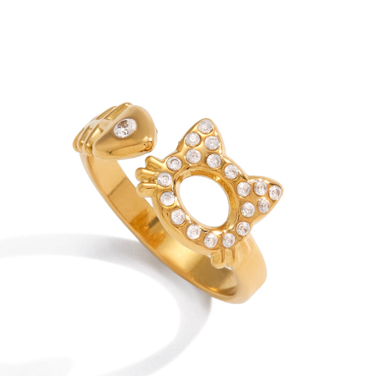 18K Gold Paws and Purrs Pave Cat and Dog Cuff Ring