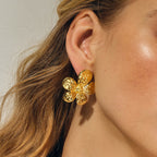 18K Gold Blooming Flower Statement Stud Earrings