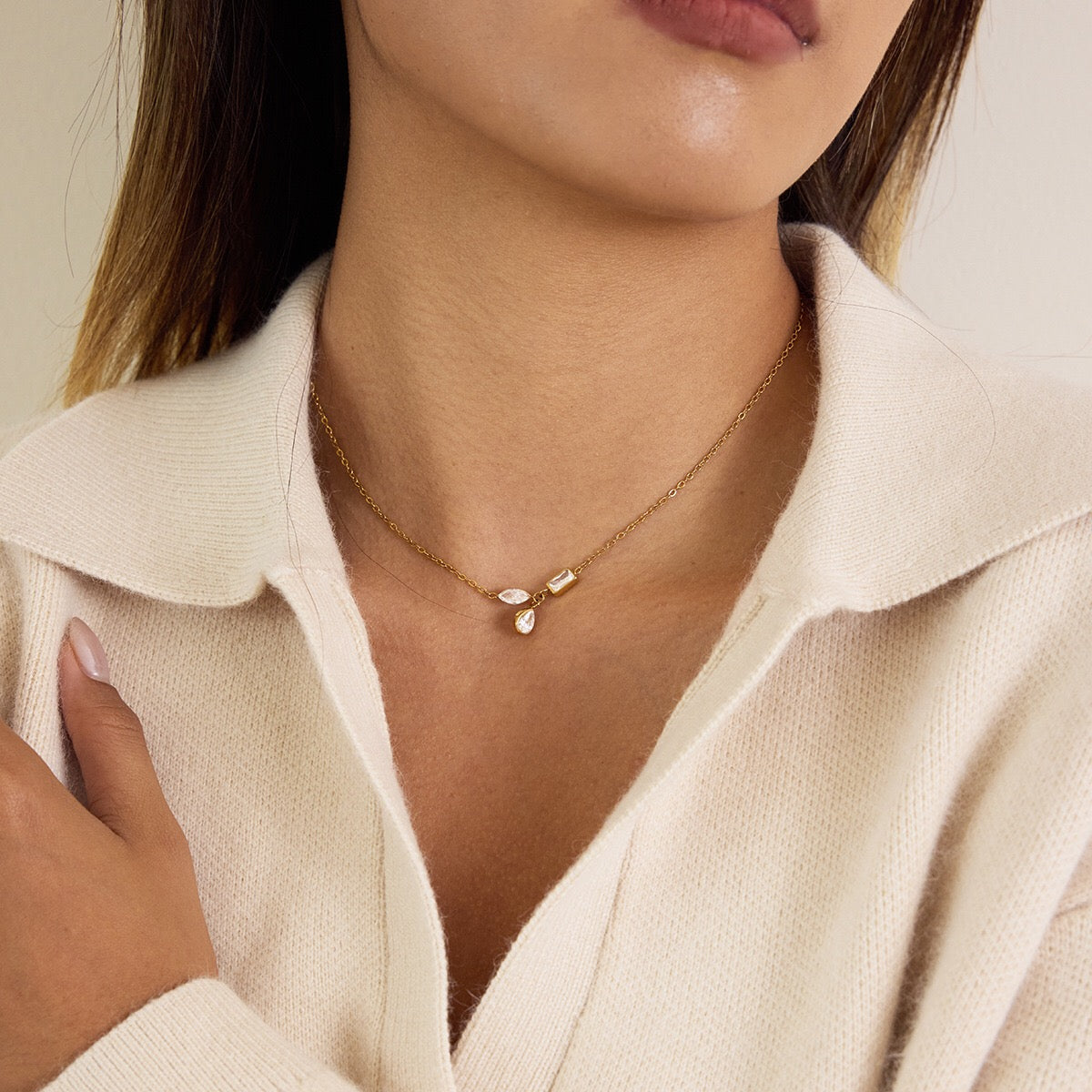 18K Gold Cherish Minimalist Bezel Dainty CZ Necklace