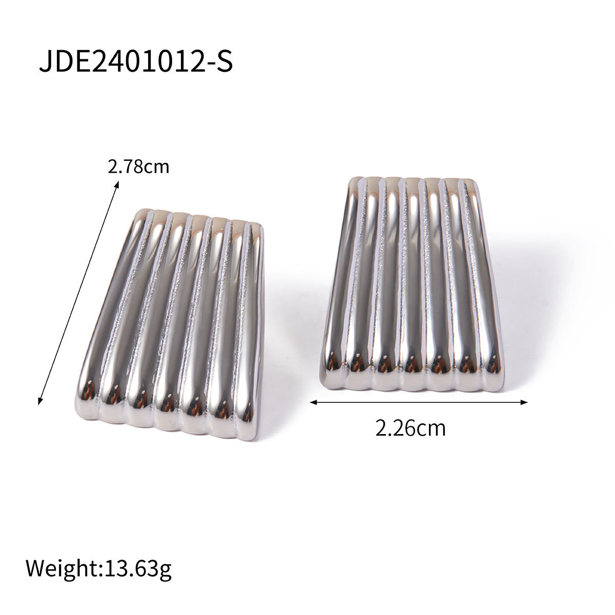 18K Gold Trendy Ribbed Plate Stud Earrings