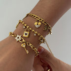 18K Gold Secret Lover Heart Lock and Key Charm Chunky Chain Bracelet