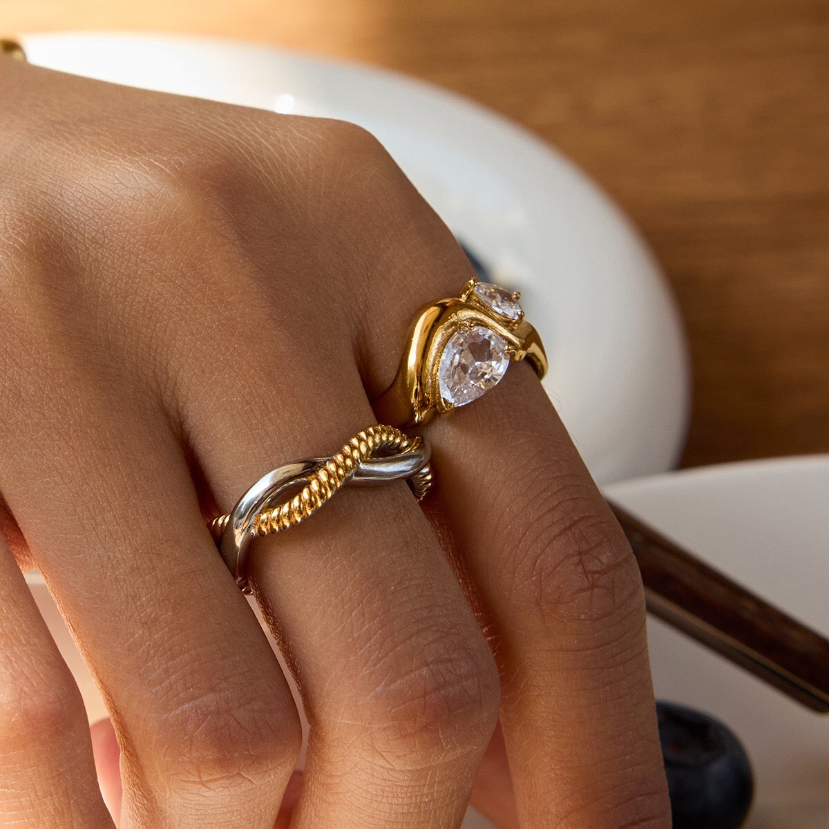18K Gold Allure Abstract Geometric CZ Cocktail Ring