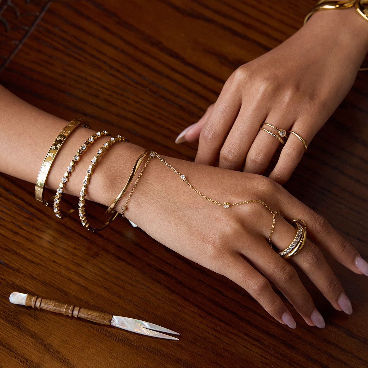 18K Gold Waterproof Starry Bling Dainty Hand Jewelry Chain Bracelet