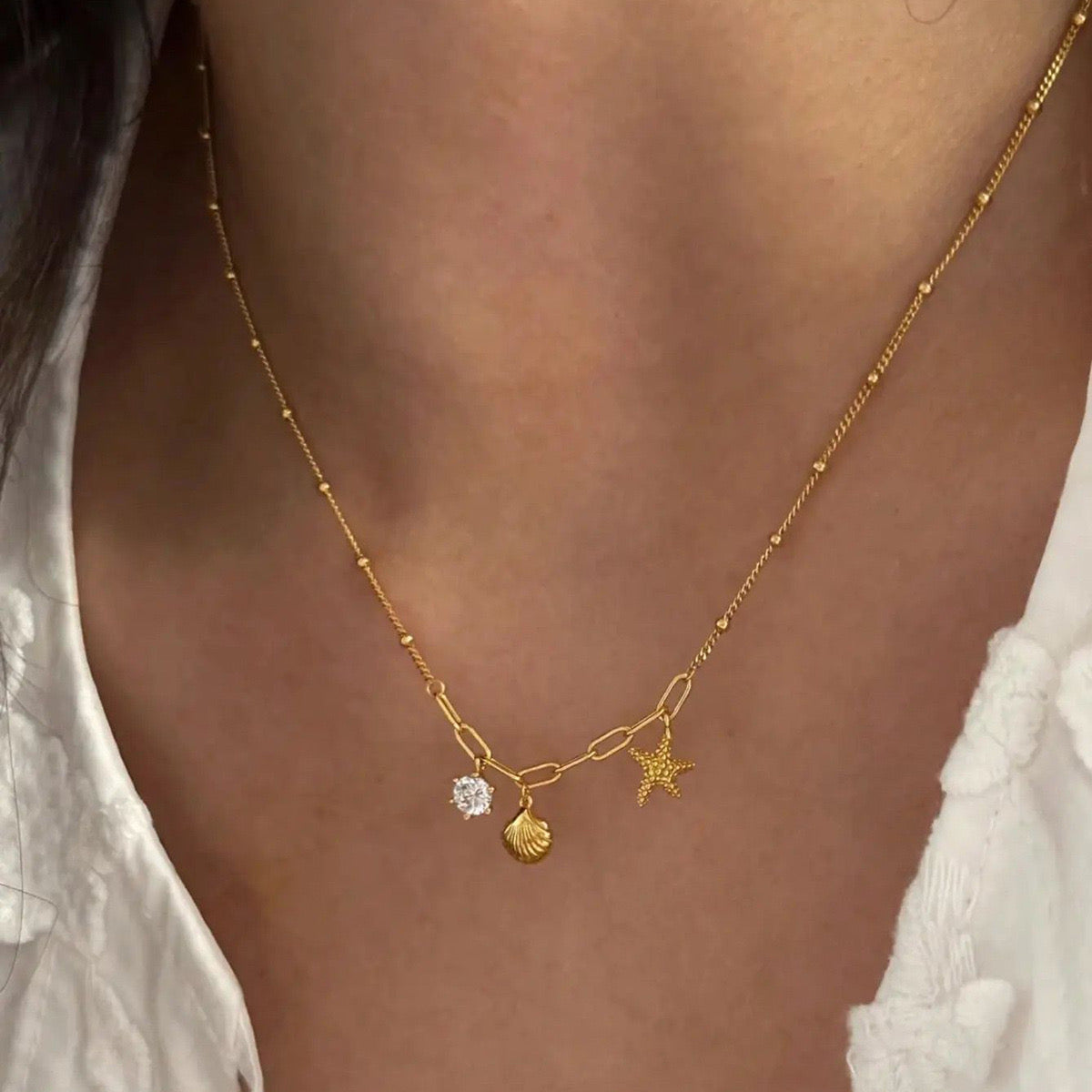 18K Gold Beach Vibe Charm Necklace