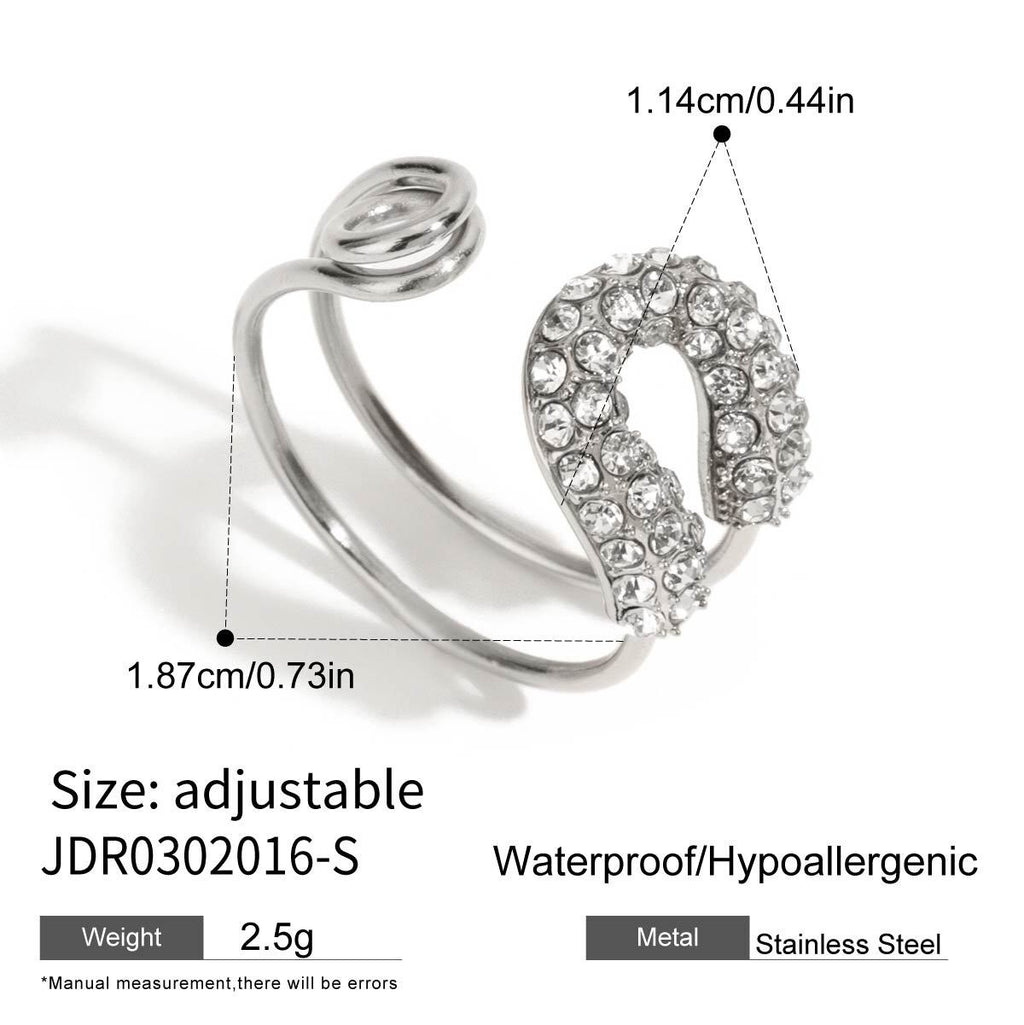 18K Gold Bejeweled Safety Pin Cuff Stacking Ring
