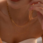18K Gold Paperclip Chain Dainty Layered Necklace Set