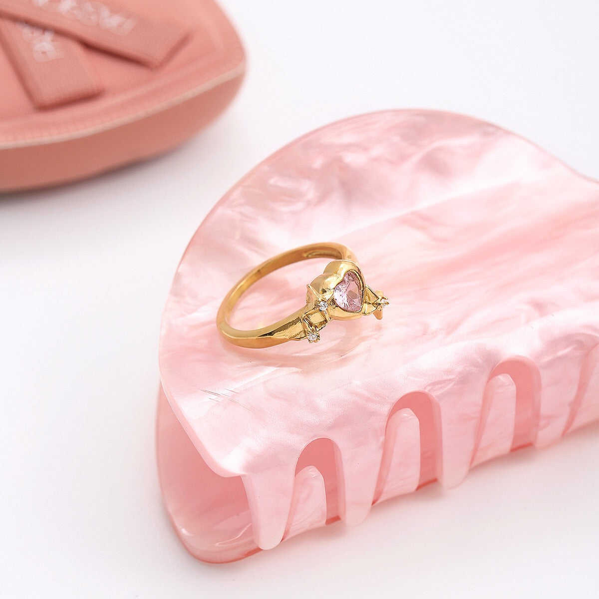 18K Gold Pink Flirt Heart Statement CZ Ring