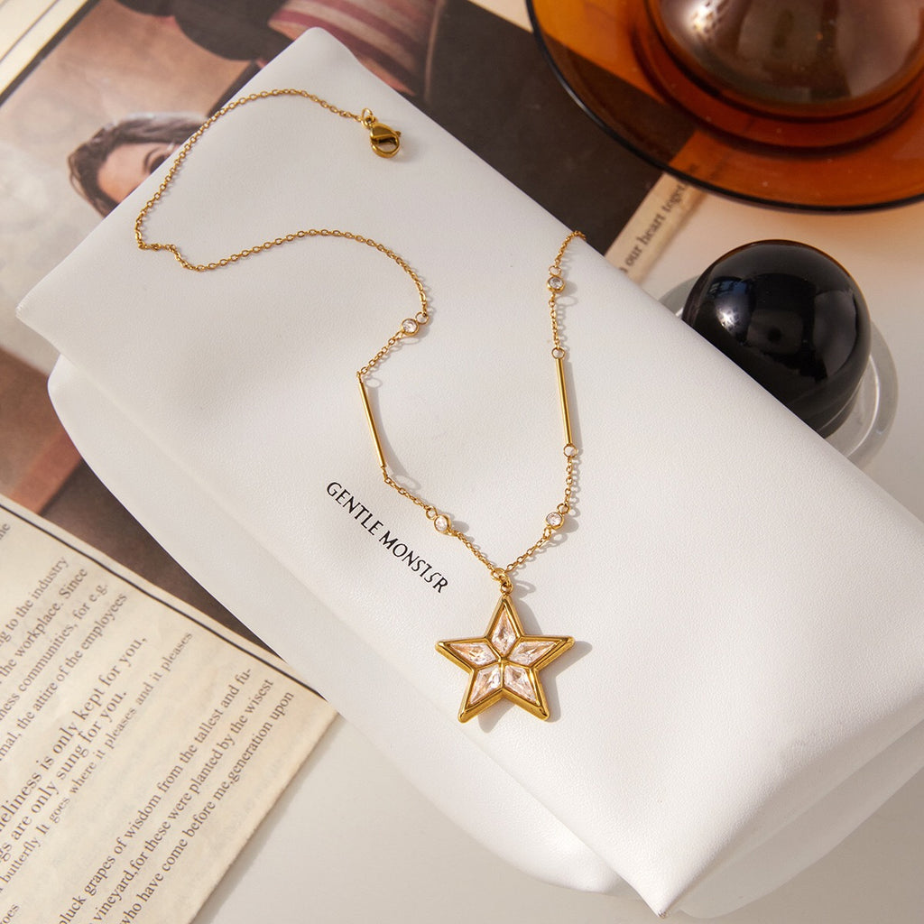 18K Gold Stellar Heart Pendant Tennis Chain Layered Necklace Set