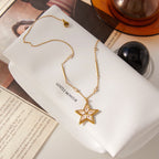 18K Gold Stellar Heart Pendant Tennis Chain Layered Necklace Set