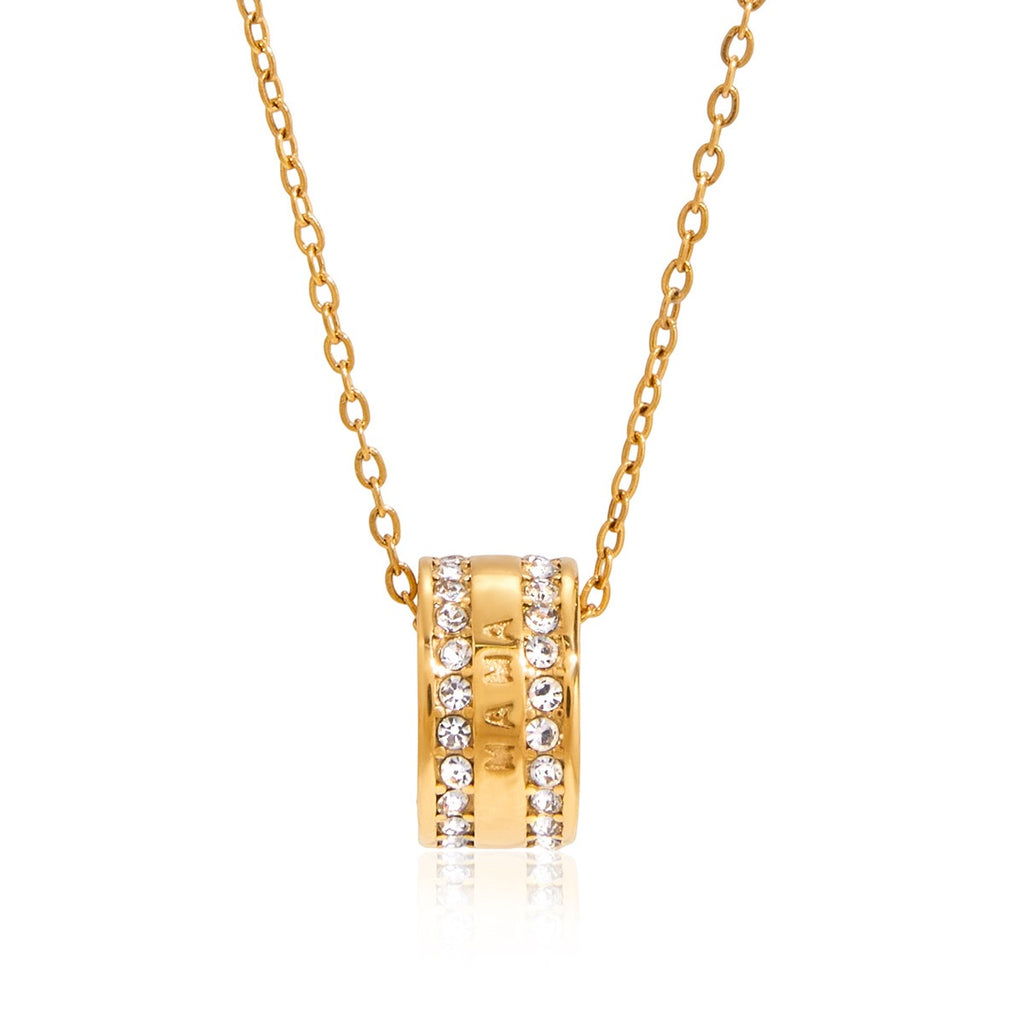 18K Gold Pink Heart Mama Bling Ring Dainty Pendant Necklace