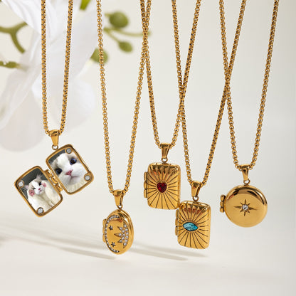 18K Gold Keepsake Heart Book Locket Pendant Box Chain Necklace