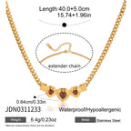 18K Gold Crimson Crush Red Pink Heart Cuban Link Chain Necklace