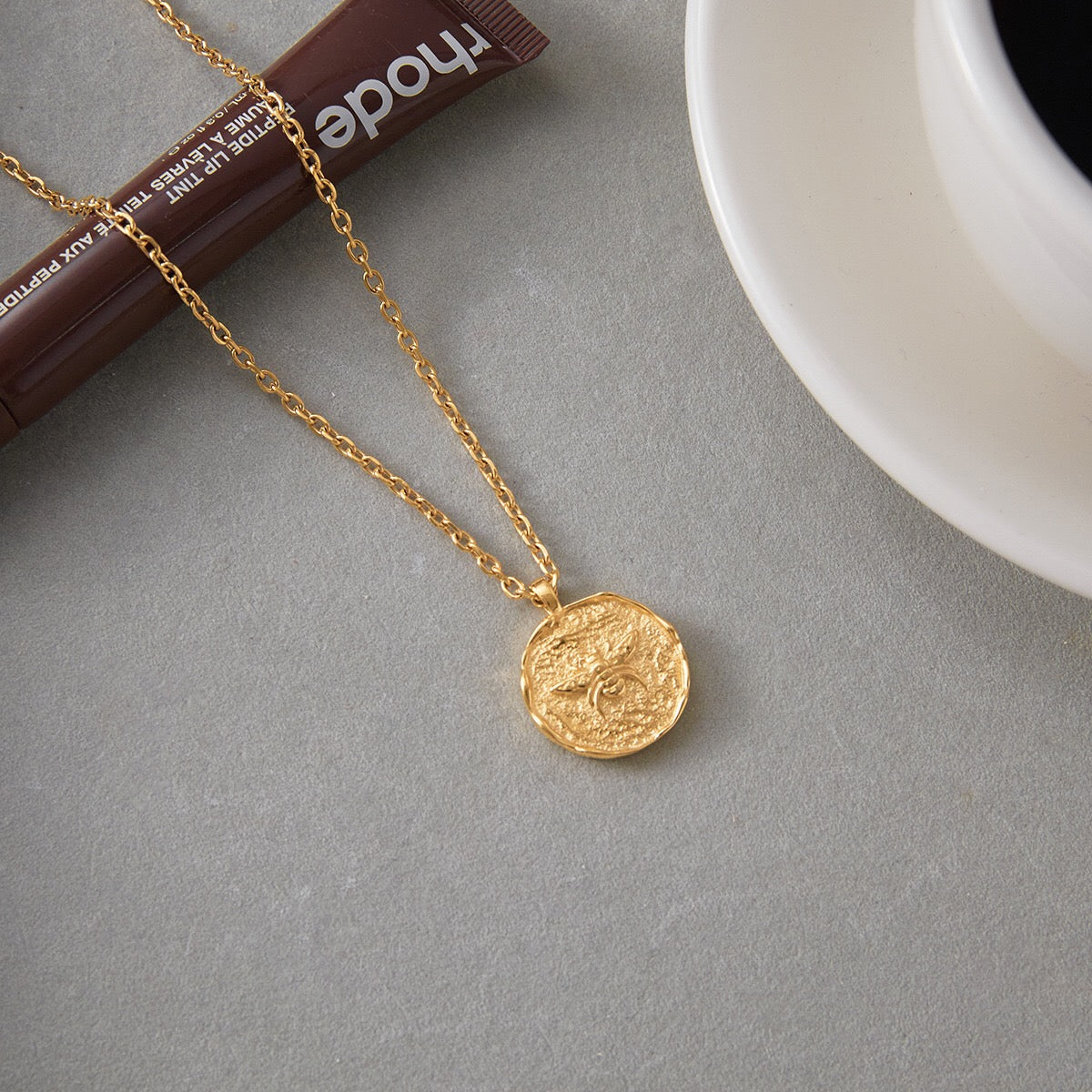 18K Gold Queen Bee Coin Pendant Necklace