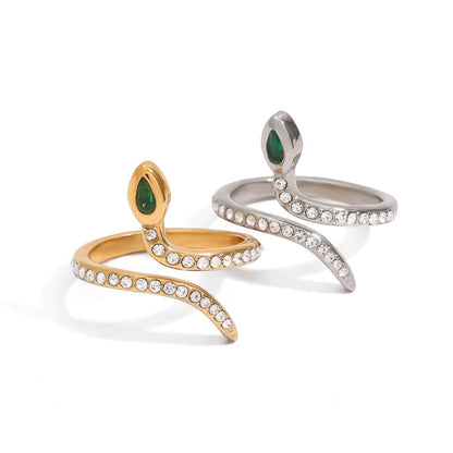 18K Gold Femme Fatale Emerald Pave Snake Ring