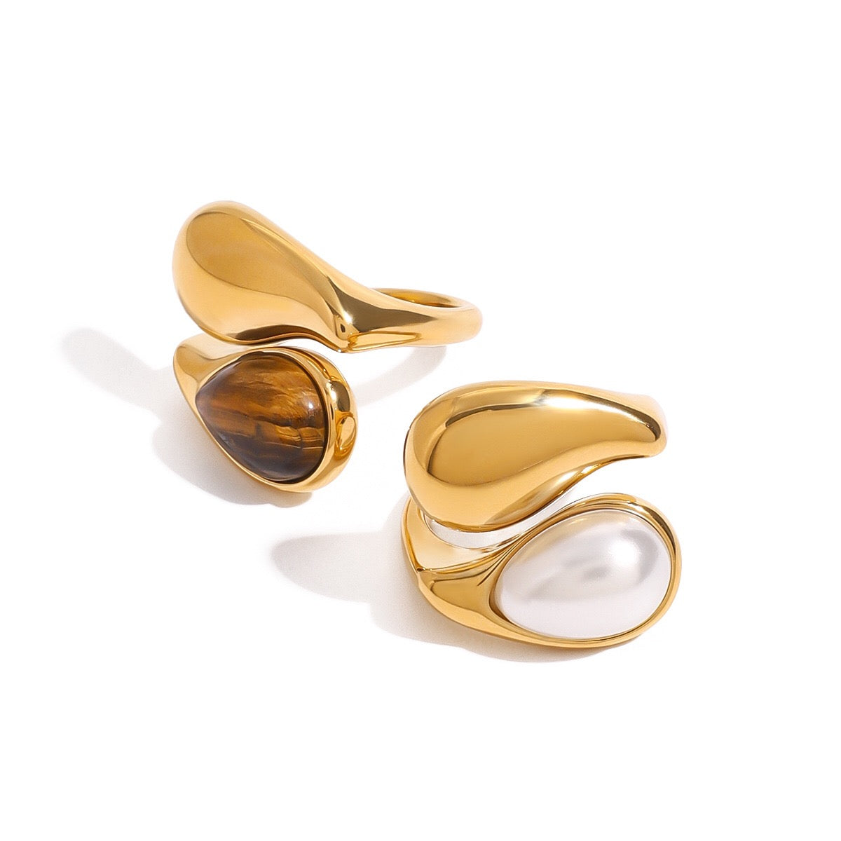 18K Gold Modern Royalty Gemstone Pearl Statement Ring