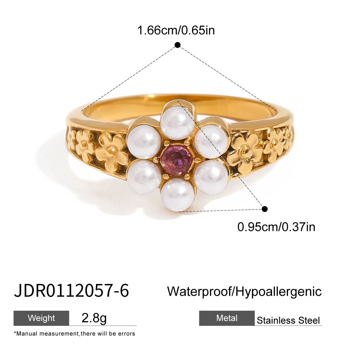 18K Gold Watch Band Flower Heart Statement CZ Stacking Ring