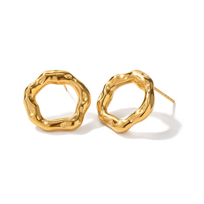 18K Gold Bubble Circle Stud Earrings