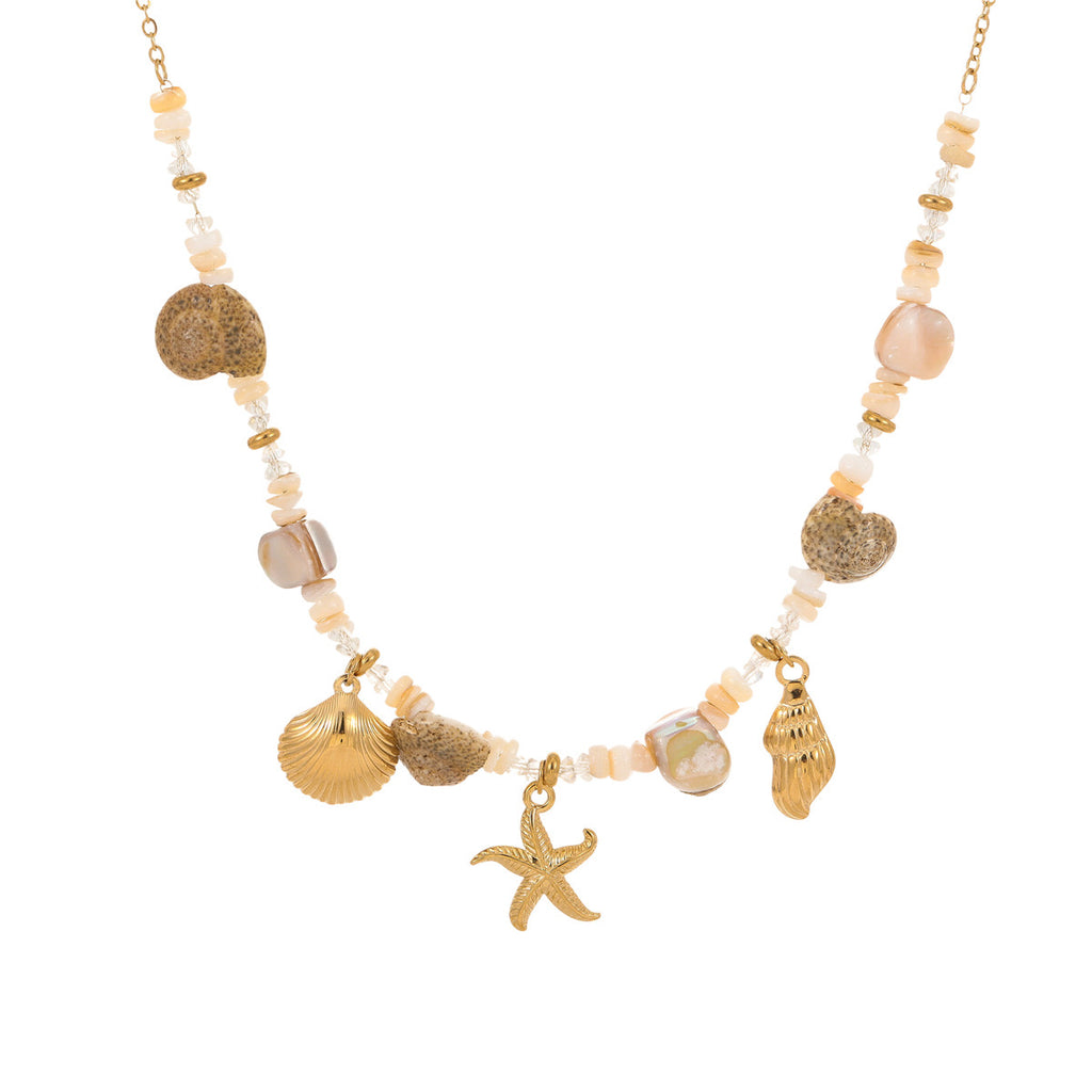18K Gold Beach Vibe Starfish Shell Beaded Charm Bracelet