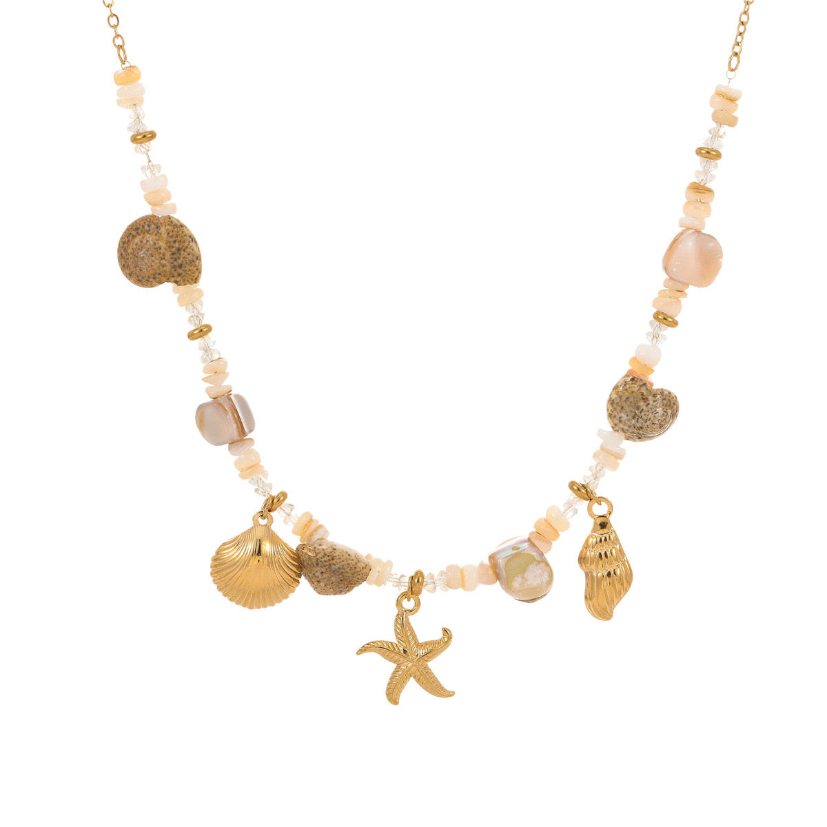 18K Gold Beach Vibe Starfish Shell Beaded Necklace