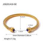 18K Gold Natural Stone Twisted Ribbed Cuff Bangle Bracelet