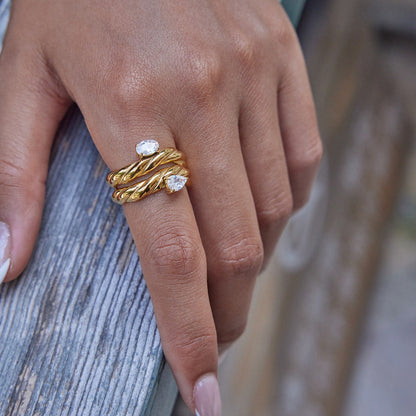 18K Gold Ravish Wavy Form Stacking Rings