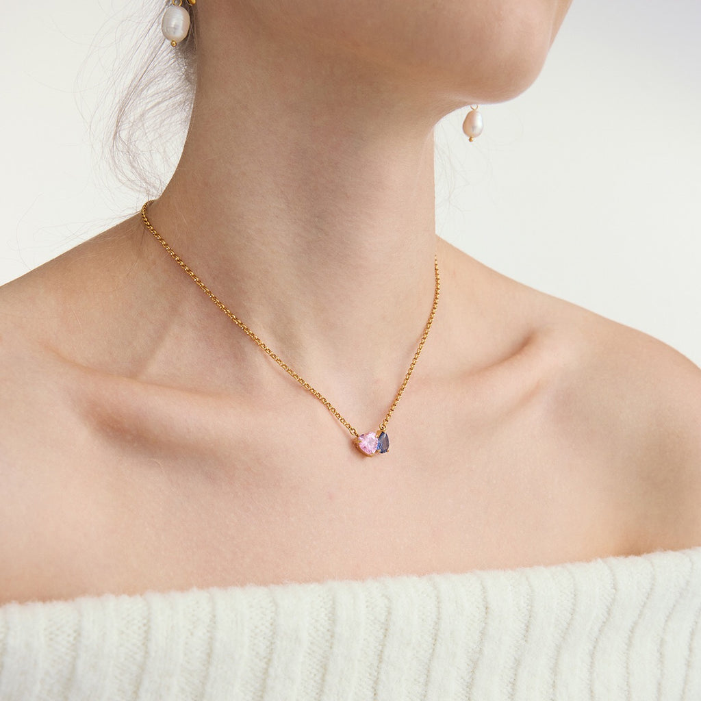 18K Gold Two Souls Dainty Heart Pendant Necklace