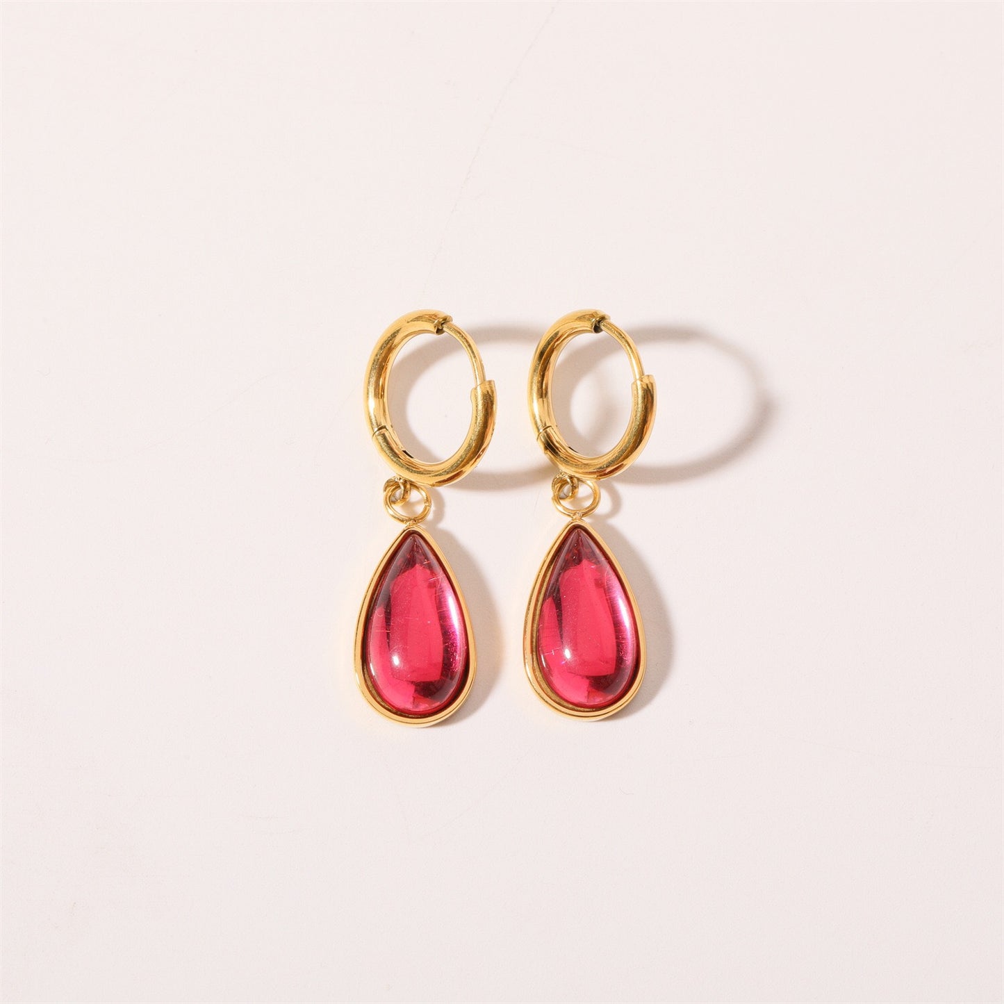 18K Gold Teardrop Birthstone Huggie Earrings