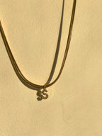 18K Gold Minimalist Glam Herringbone Chain Initial Dainty Necklace