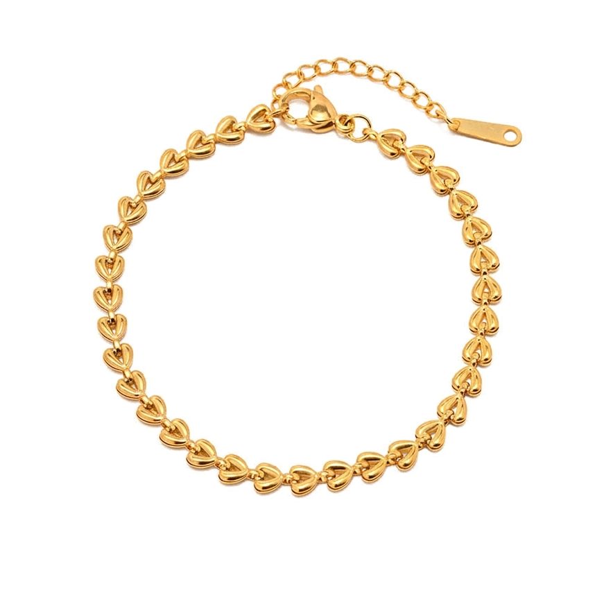 18K Gold Heart Chain Dainty Necklace & Bracelet Set