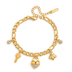 18K Gold Secret Lover Heart Lock and Key Charm Chunky Chain Bracelet