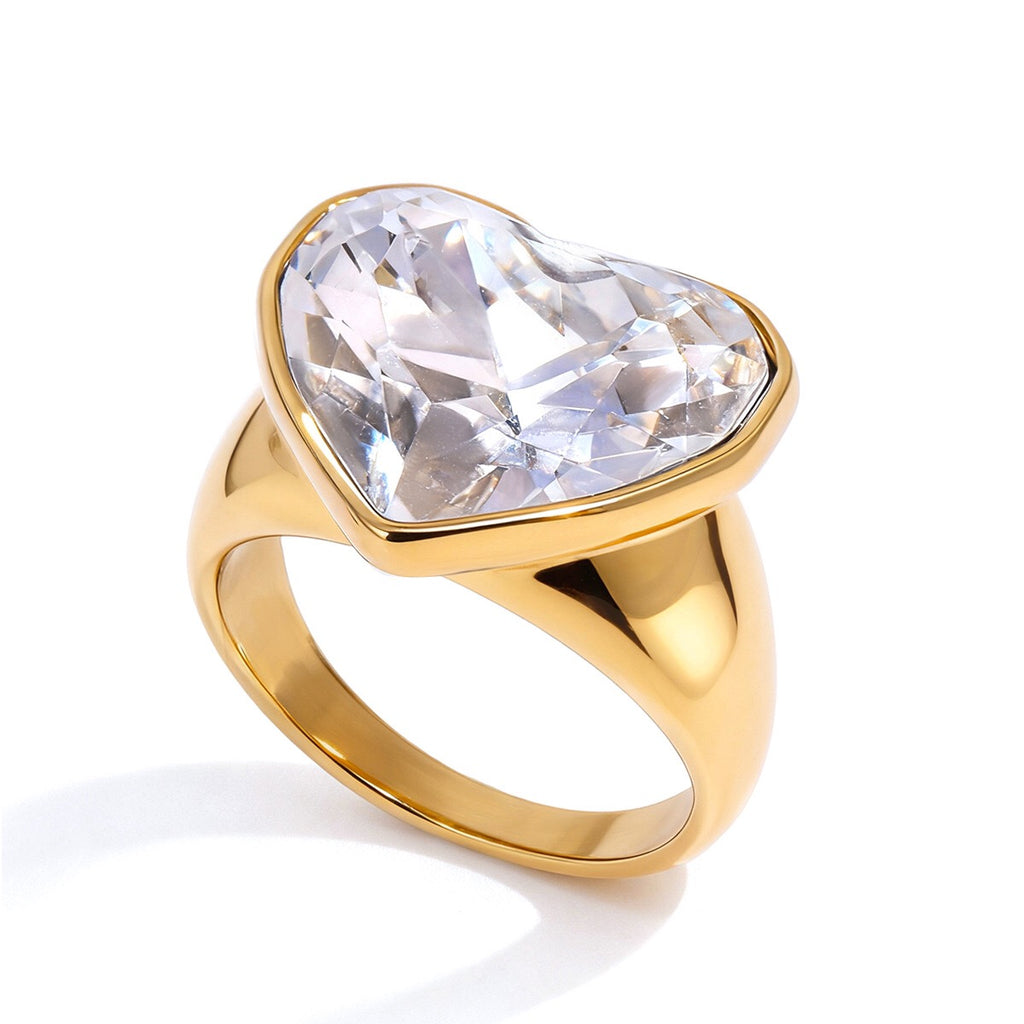 18K Gold Glam Romance Pink Heart Statement Ring