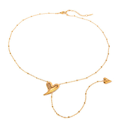 18K Gold Heart Flipped Lariat Necklace