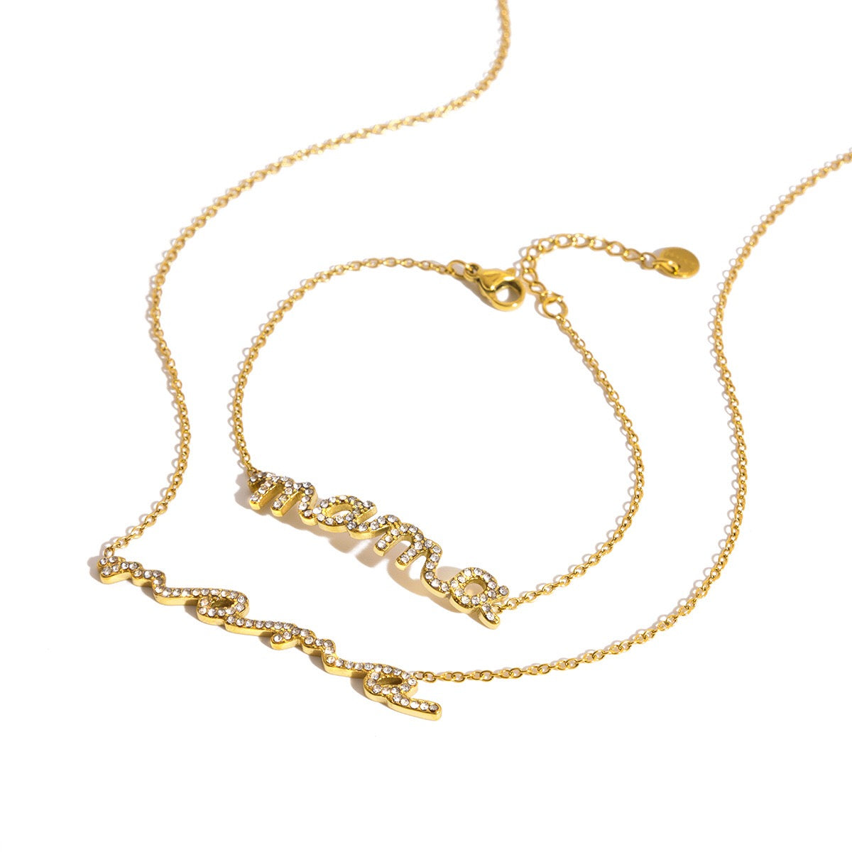 18K Gold Heartline Mama Scripted Letter Dainty Chain Bracelet