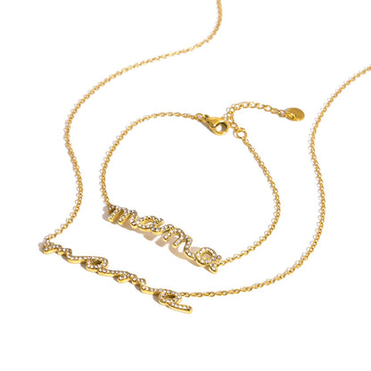 18K Gold Heartline Mama Scripted Letter Dainty Chain Bracelet