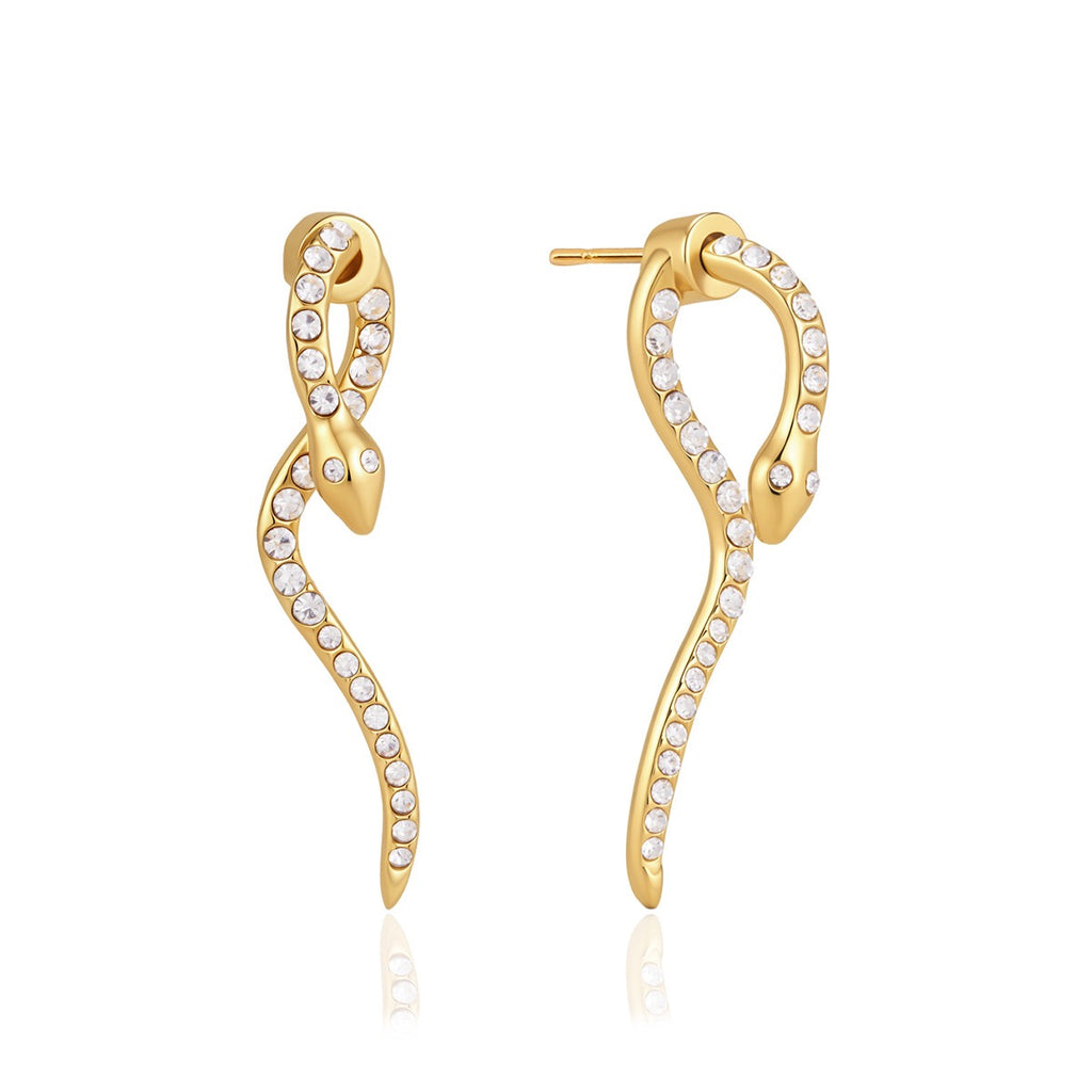 18K Gold Snake Ear Cuff & Stud Earrings Set