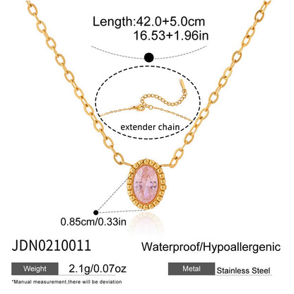 18K Gold Subtle Pink Dainty Bezel Pendant Necklace