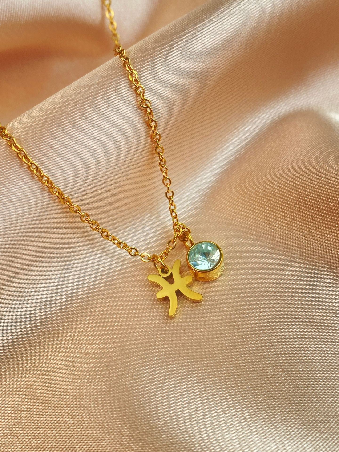 18K Gold Zodiac Birthstone Pendant Necklace