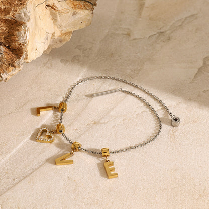 18K Gold Two Tone LOVE Pendant Heart Bracelet